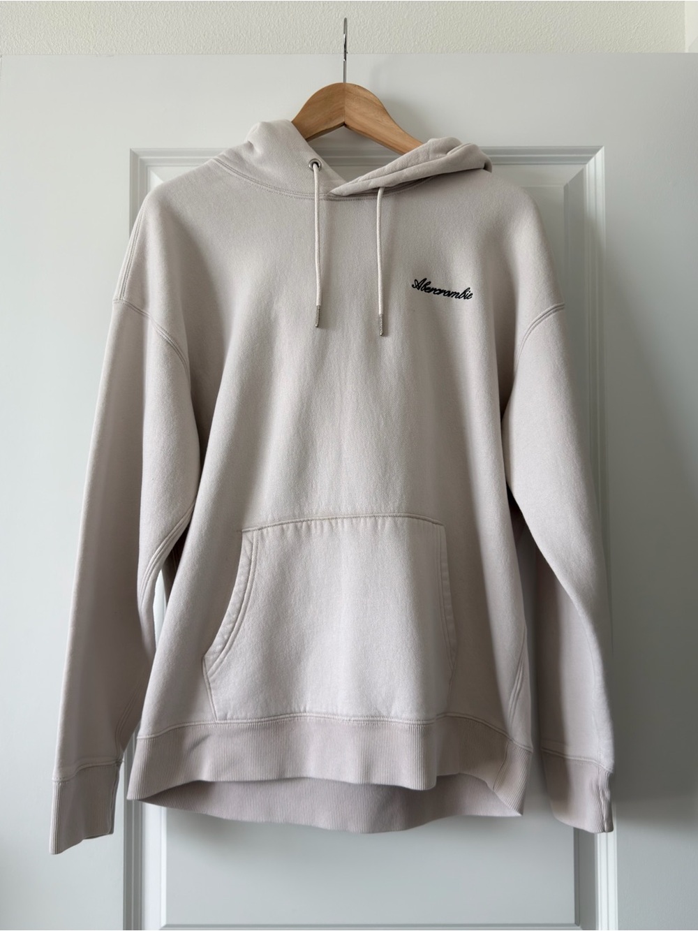 Abercrombie & Fitch Men's Crewneck Hoodie in Light Cream